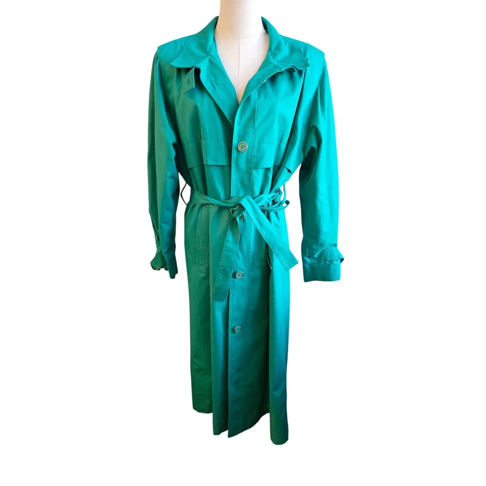 Vintage London Fog PRISTINE Belted Trench Coat Women Size 10 Petite Green